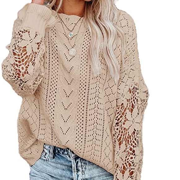 Sweaters - HP💝Women’s Allover Crochet Apricot Lace Sleeve Sweater sz small